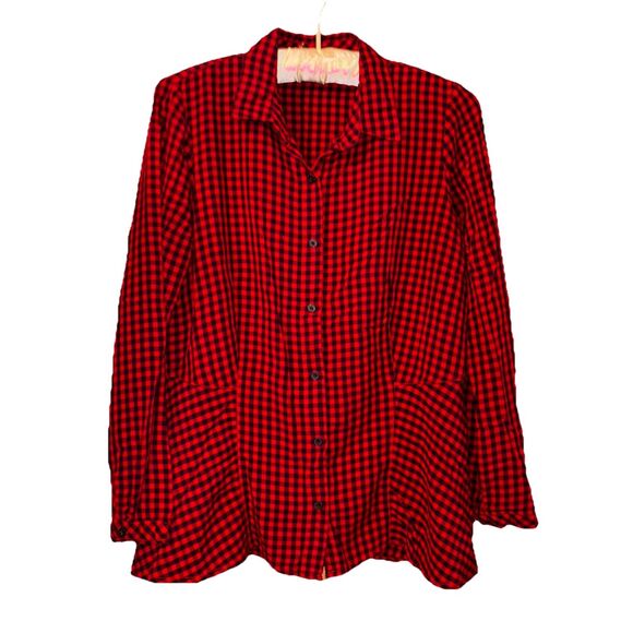 Izod Tops - Izod Women’s Long Sleeve Red and Black Check Button Up Blouse Size S/P
